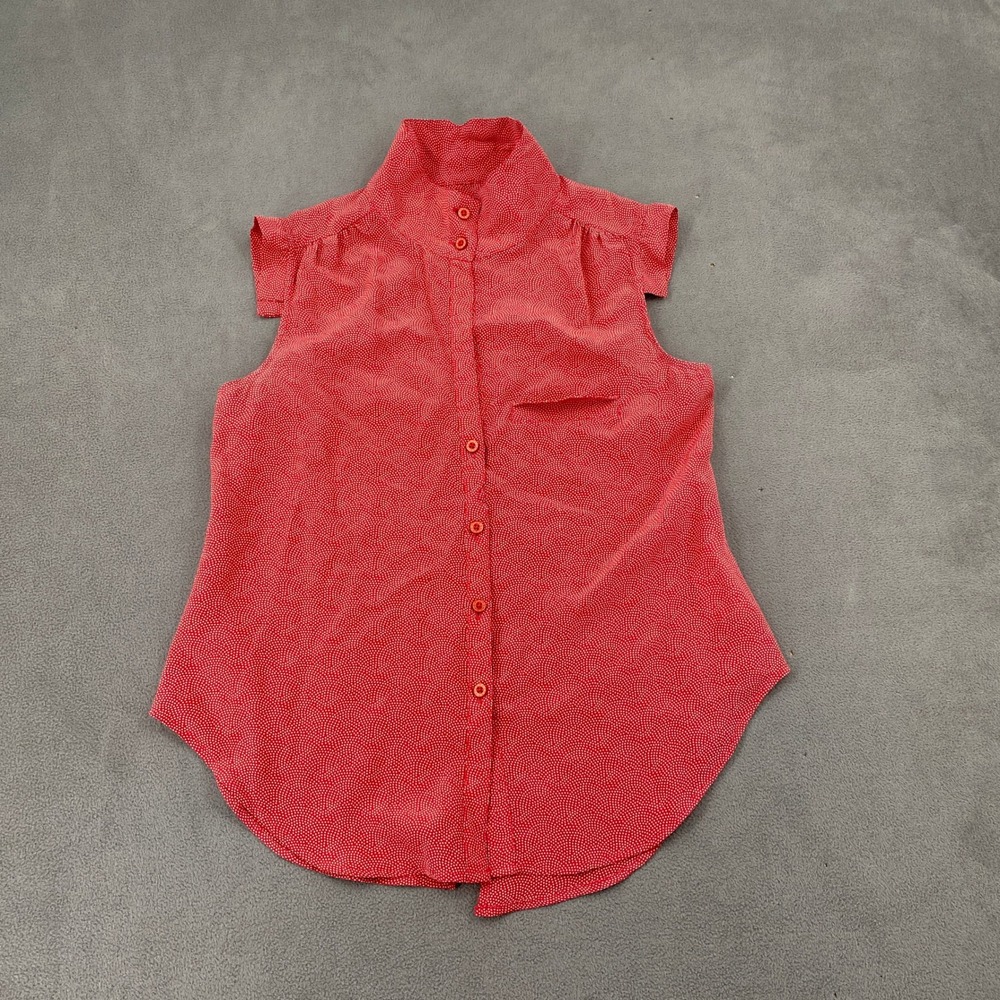 Quiksilver Womens Red 100% Silk Polka Dot Sleeveless Blouse Mock Neck Top Small